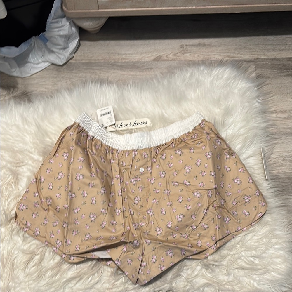 For Love And Lemons Cream Pajamas with Shimmery Finish and Relaxed Fit